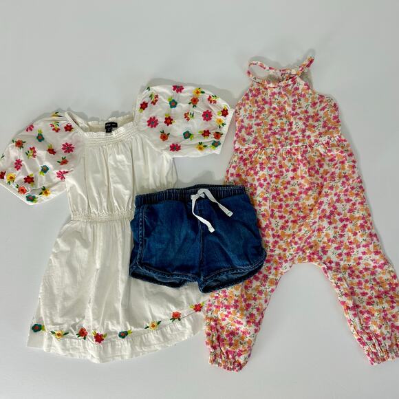GAP Cat & Jack Dress Shorts Romper 2T 3T Girls Bundle Lot 100% Cotton Floral - Picture 1 of 15